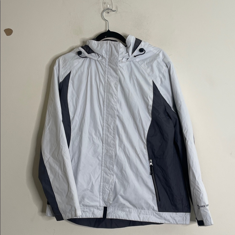 Free Country White and Charcoal Hooded Raincoat